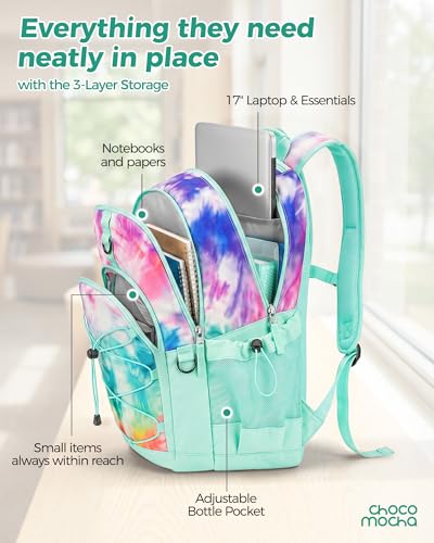 Girls School Backpack Set with Lunch Box - Tie Dye Teal, 18 Inch, 3 Pcs