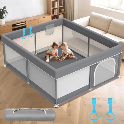 Deeteck Grey 79x71 Inch Baby Playpen - Extra Large Safe Toddler Play Yard