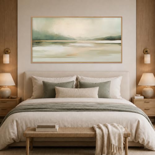 DRACIT Large Abstract Sage Green Pastel Wall Art Set — 20x40 Inch Framed Canvas, Landscape Home Decor