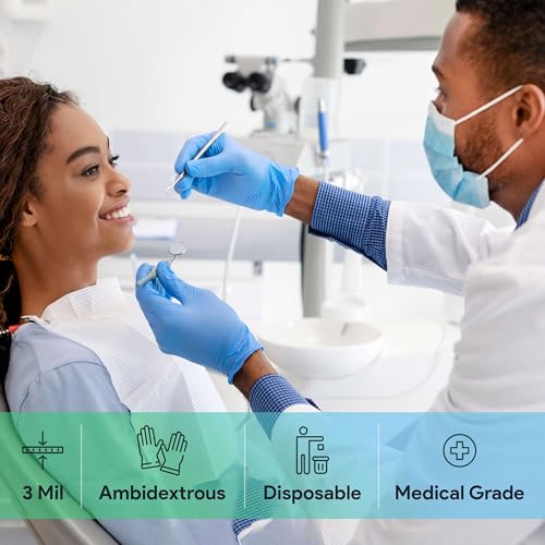 Blue Disposable Nitrile Exam Gloves Large 1000 Count - Medical Grade, Powder-Free, Textured Tips, Food Safe, Latex-Free