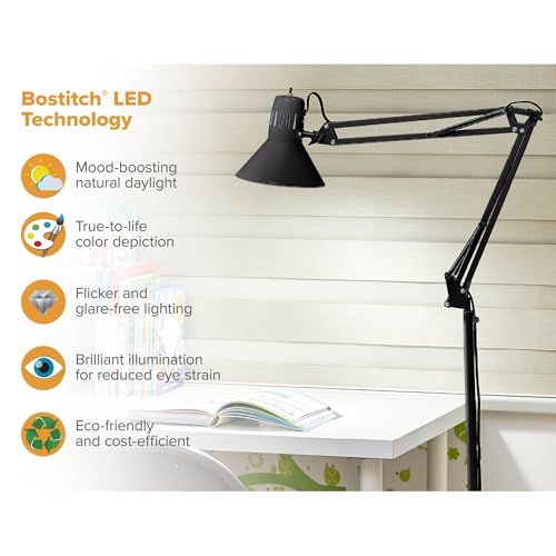 Bostitch Office VLF100F Swing Arm Metal Floor Lamp, 72" Tall with