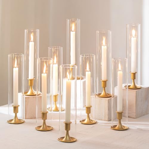 Romadedi Hurricane Candlestick Holders Gold, Taper Candle Holder, Set