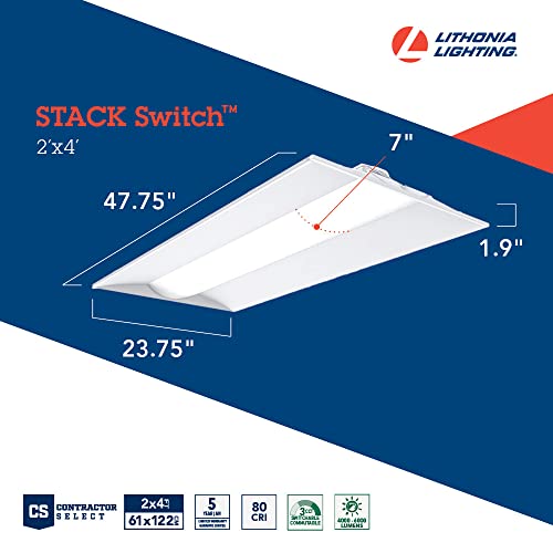 Lithonia Lighting 2x4 LED Troffer Light with Adjustable Lumens & Switchable CCT - 4000-6000 Lumens
