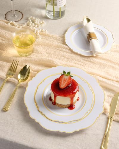 realluck Gold Rim Dinnerware Set for 50 Guests - 350 Pcs Disposable Plates & Cutlery