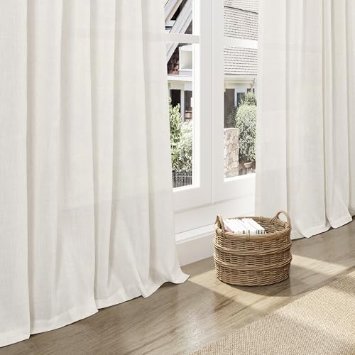 Nanspring Beige White Linen Curtains Set - 52W x 84L Inches, 2 Panel Light Filtering Drapes for Living Room & Bedroom — Variation of 52"W x 84"L