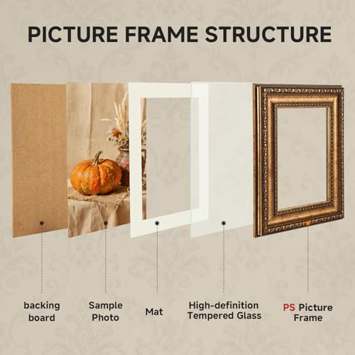Antique Gold 12x16 Picture Frame Set - Vintage Gold Finish, Mat for 8.5x11 Prints - 4 Pack
