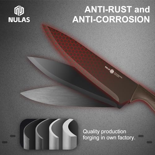 NULAS Black 8-Piece Kitchen Knife Set with Universal Block - Sharp, Rust-Resistant, Dishwasher Safe