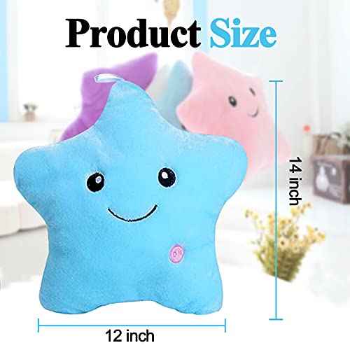Creative Twinkle Star Glowing LED Night Light Up Plush Pillows Stuffed Toys Birthday Gifts for Kid Children Friends,Couch Bed Throw Pillows Decorative Light Blue Throw Pillow Covers