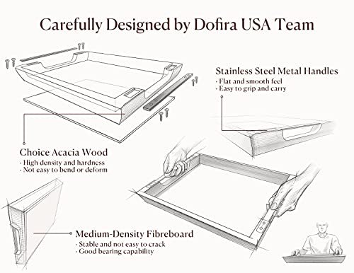 Dofira Black Handle Acacia Wood Serving Tray 17x13in for Ottoman & Home Use