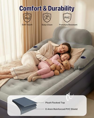 Twin XL Air Mattress with Built-In Rechargeable Pump & Detachable Headboard