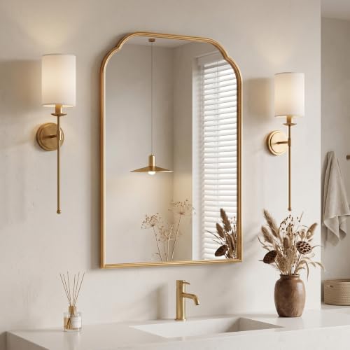 Gold Bathroom Scalloped Mirror - 36x24 Inch Rust-Proof Metal Frame - Wall or Vanity Decor