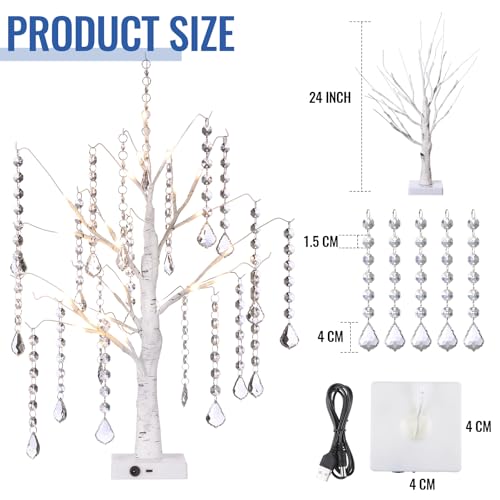 VIHOSE 6Pcs White Birch Tree LED Lights with 72 Acrylic Garland Strands