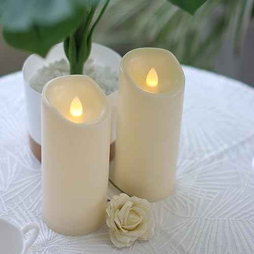 2 Pack Outdoor Battery Operated Candles with Timer (3x7 Inch) Waterproof Flameless Flickering Pillar Candles Plastic LED Fake Candle for Halloween Christmas Decoration Outside Lantern Festival Decor
