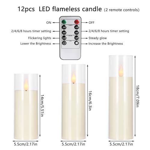 Fclayvts 12-Pack Flameless LED Candles with Remote, Flickering 3D Wicks, Safe Battery-Operated Home Decor