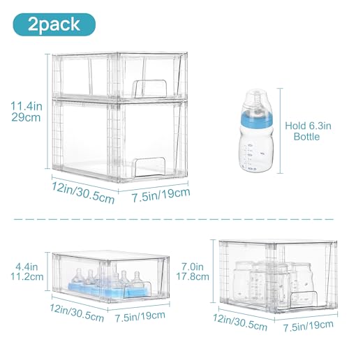 Vtopmart Stackable Storage Drawers Set - 2 Medium + 2 Small Acrylic Kitchen Organizers