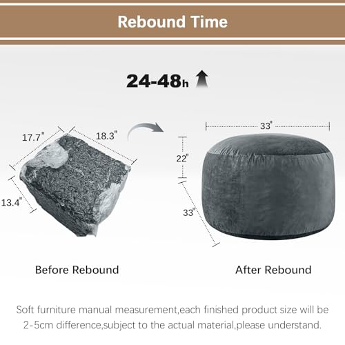 ILPEOD Medium 3ft Grey Bean Bag Chair for Adults - Soft Microfiber Couch
