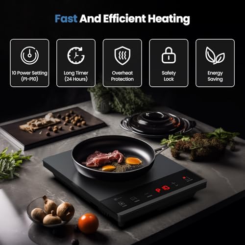 PAYISHO Portable Electric Hot Plate with 10 Power Levels, Timer & Child Lock, 1800W Ceramic Cooktop