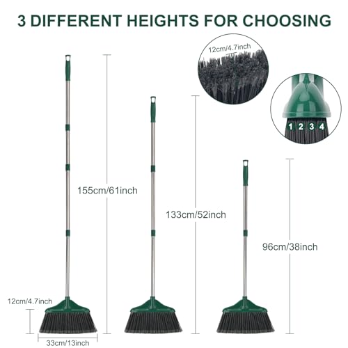 Heavy Duty Indoor & Outdoor Broom with 61-Inch Handle - Green