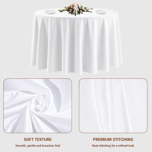 White Round Tablecloth 120 Inch Pack of 10 - Stain Resistant & Washable