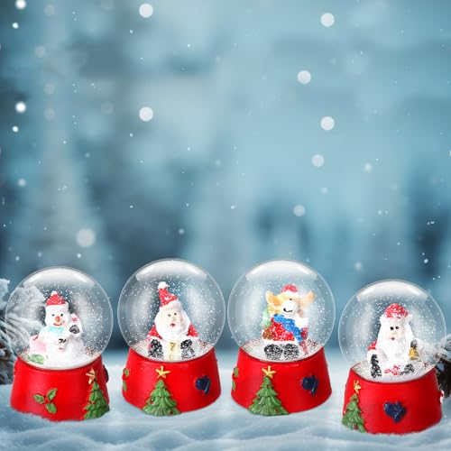 Yerliker 4-pack 1.8in Christmas Snow Globes – Red Tree & Santa Trio