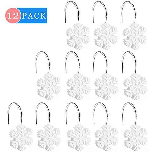 Snowflake Decorative Shower Curtain Hooks, 12-Pack Christmas Winter Decorative Snowflake Shower Hooks for Bathroom Decor Rust Proof Shower Curtain Rings Hangers (Snowflake)