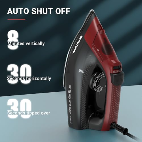 BEAUTURAL Black Steam Iron 1500W with Ceramic Soleplate & Auto Shutoff