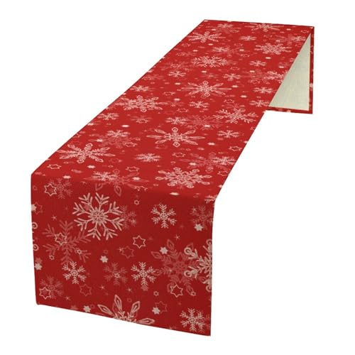 SXXLDNG 13x36 Inch Red Snowflakes Christmas Table Runner Seasonal Holiday Decor