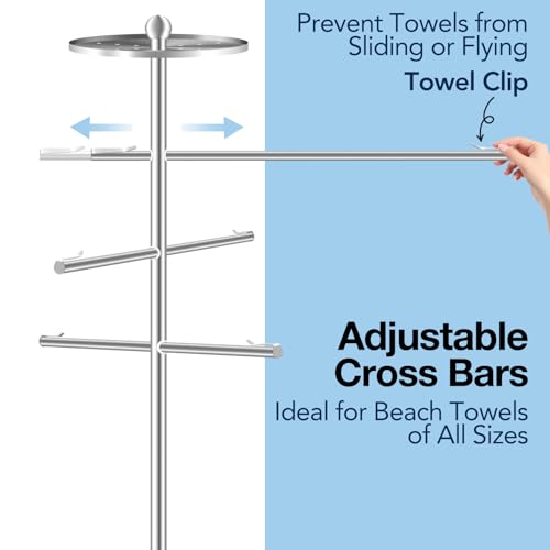 54-Inch Outdoor Pool Towel Rack Rustproof Stainless Steel with Adjustable Arms