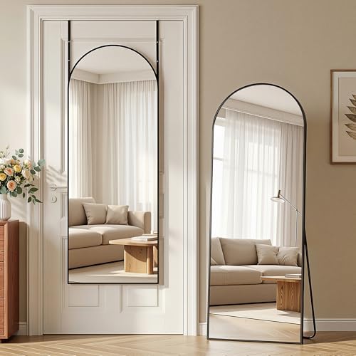 Homsion 58x20 Inch Over-the-Door Arched Full Length Mirror - Black, 4-in-1 Installation