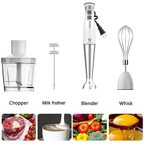 UTALENT Hand Blender with Chopper & Milk Frother - 300W Immersion Stick for Soups, Baby Food & Sauces