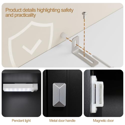 UYIHOME Narrow Bathroom Storage Cabinet with USB Light, Tall Black Slim Organizer