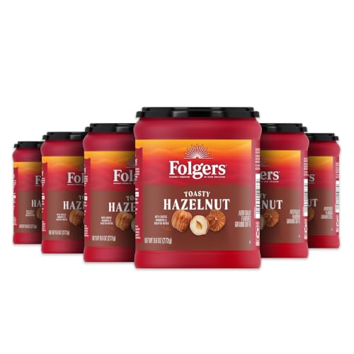 Folgers Toasty Hazelnut Ground Coffee - Pack of 6, 9.6 oz Canisters