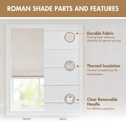 Madison Park Linen Slub Blackout Roman Shade 33x64 Insulated Window Covering