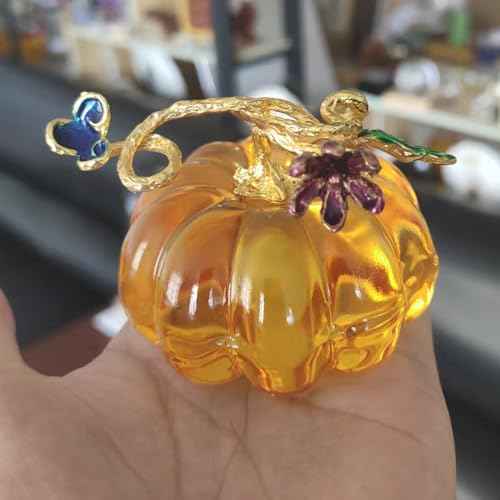 2.5'' Blown Glass Pumpkin Figurines Collectibles, Small Crystal Pumpkin Decorations for Fall Harvest Halloween Thanksgiving Christmas