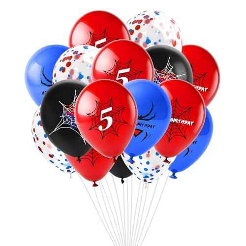 Spider Theme Number Balloons,Spider Pattern 5th Birthday Balloons,Kids Boys Cartoon Balloons Birthday Party Confetti Decorations Cartoon Heroes Spider Decoration