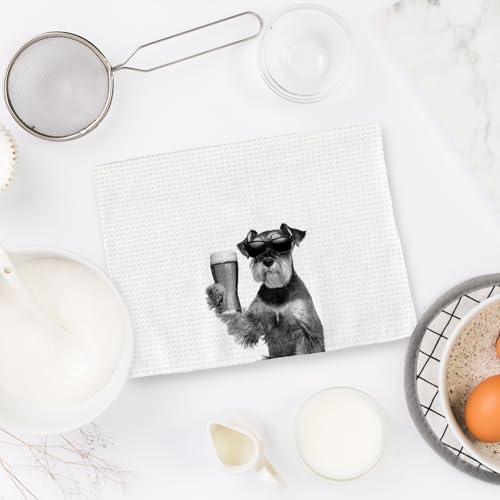 Gifts for Mini Schnauzer Dog Wine Lovers Kitchen Towels Set of 2,