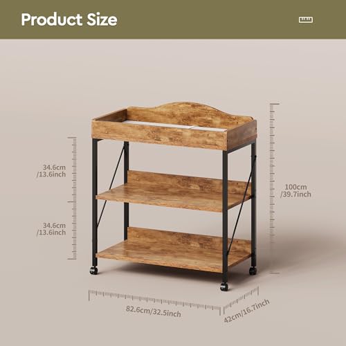 Baby Changing Table with Pad - Rustic Brown 2-Tier Diaper Station, Portable & Safe
