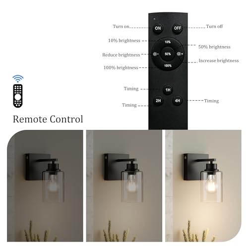 Black Wireless Battery Operated Wall Sconce Set of Two with Remote Control