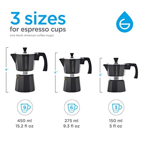 GROSCHE Milano 6-Cup Stovetop Espresso Maker Moka Pot, Black – Classic Home Barista Coffee