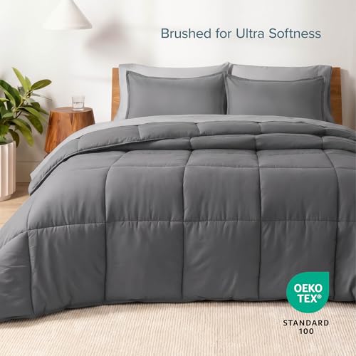 Twin XL Bedding Set - Grey & Light Grey 5 Piece Bed-in-A-Bag by Bare Home - All Season Comfort