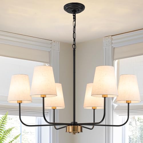 Black Gold 31.5-Inch Candle Style Dining Room Chandelier with Linen Shades