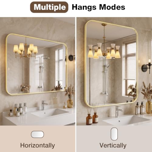Gold Bathroom Mirror 24x36 Inch Rectangle Vanity Mirror Over Sink - Brushed Finish - Variation of THIS listing