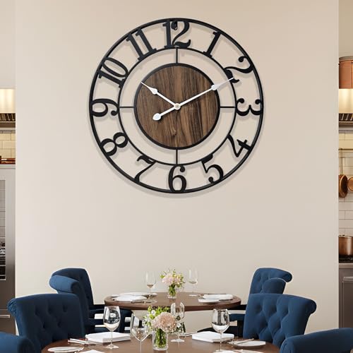 Large Metal Wall Clock, 20 Inch Retro Decorative Silent, Non Ticking,