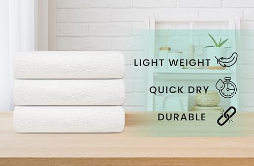 24x48 Inch White Cotton Bath Towels Bulk Pack of 12 - Quick Dry & Soft