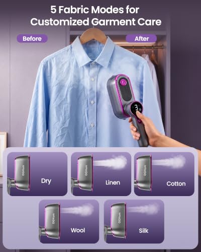 OGHom Rose Pink Travel Garment Steamer 1200W with LCD, 4 Steam Levels & Dry Iron Mode