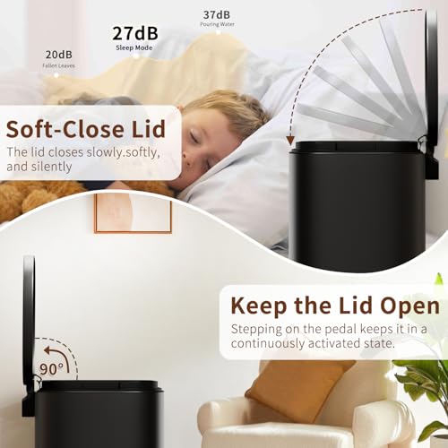 PayLessHere 13 Gallon Black Stainless Steel Trash Can with Lid & Removable Inner Bucket