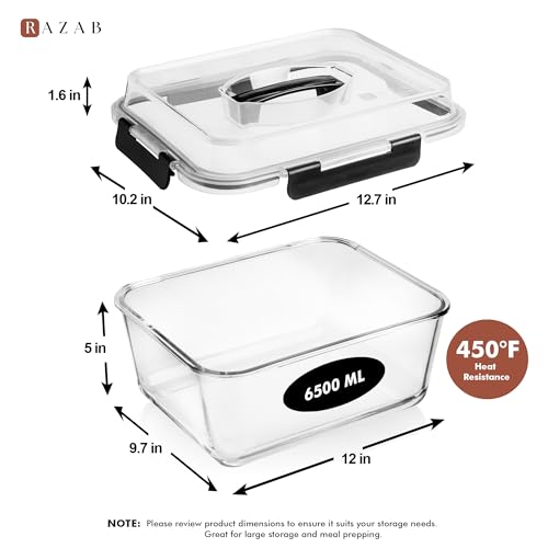 Razab 6500ml Glass Food Storage Container with Locking Lid - Black
