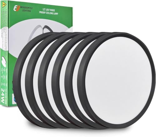 FY WISDOM FLY 12-Inch Black 6-Pack LED Flush Mount Ceiling Lights, 24W, 2520LM, 3-CCT Adjustable