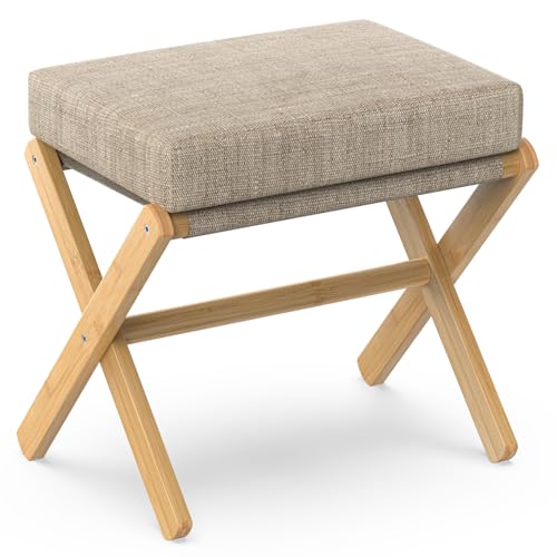 BAMBOOHOMIE Foldable Bamboo Foot Stool with Thick Foam Cushion - Natural Brown