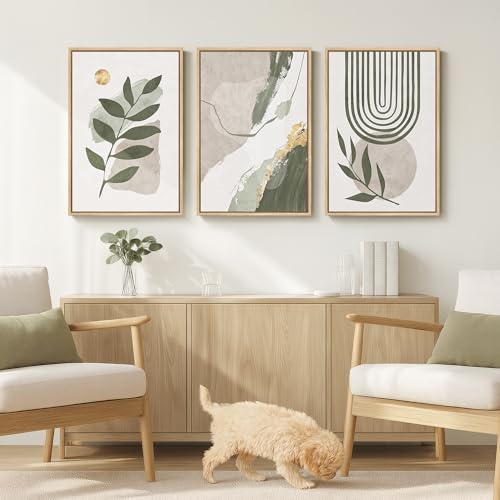 24x16 Inch 3-Piece Sage Green Abstract Boho Wall Art Set for Living Room